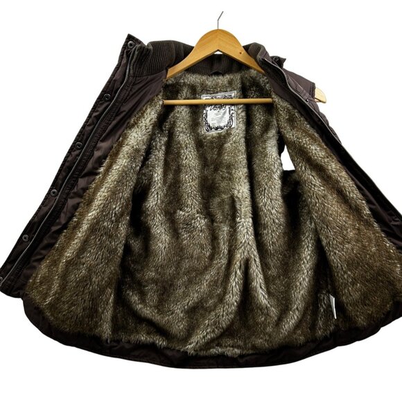 Vanity Puffer Vest Womens Medium Faux Fur Lined Brwn Cozy Winter Layer Y2K Style - Picture 3 of 11